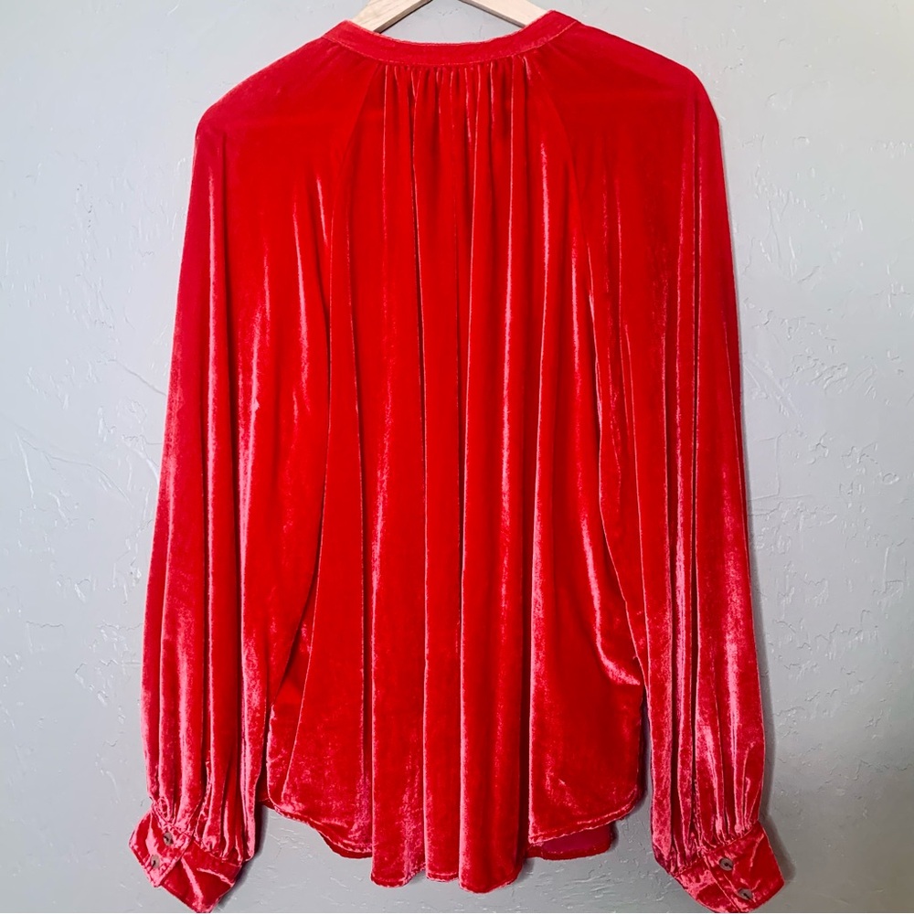Anthropologie Pilcro Velvet Femme Button Down Shirt in Cherry Red EUC Size 1X - Picture 7 of 15